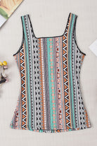 Western Geo Printed Square Neck Tank Top