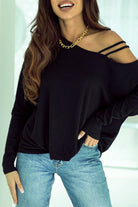 Asymmetric Strappy Cold Shoulder Long Sleeve Top