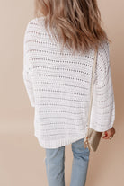 Pointelle Knit Bracelet Sleeve Open Cardigan