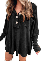 Waffle Knit Buttoned Long Sleeve Top