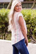 Multicolor Striped Pintuck Tiered Cap Sleeve Blouse