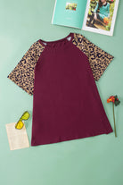 Contrast Leopard Raglan Sleeve Plus Size T-shirt