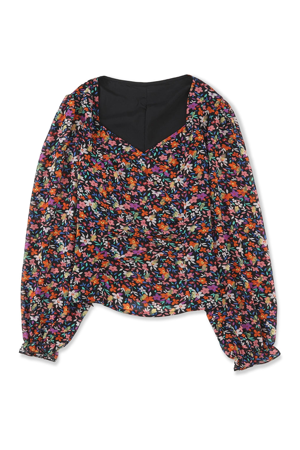 V Neck Bubble Sleeve Floral Blouse