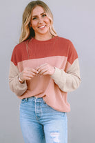 Color Block Long Sleeve Ribbed Loose Top