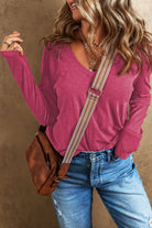 V Neck Center Seam Long Sleeve Tee