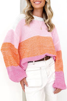 Colorblock Drop Shoulder Pullover Loose Sweater