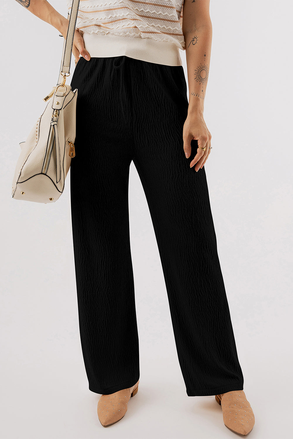 Textured Loose Drawstring Pants