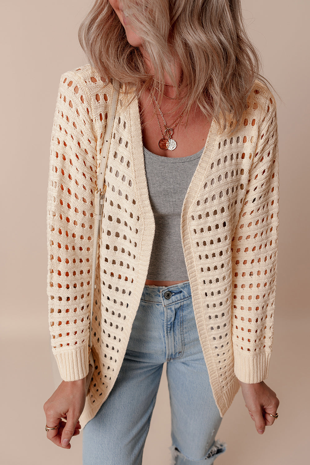 Solid Color Open Knit Duster Cardigan