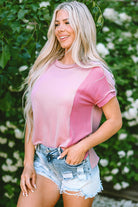 Pink Textured Colorblock Crew Neck T Shirt