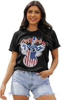 American Flag Guitar Print Crew Neck Tee