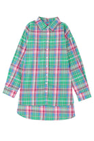 Plaid Long Sleeve Button Down Split Shirt