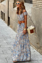 Blue Boho Paisley Print Off Shoulder Maxi Dress