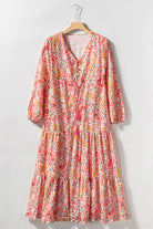 Boho Holiday Paisley Print Tiered Long Sleeve Maxi Dress