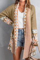 Aztec Print Open Front Knitted Cardigan