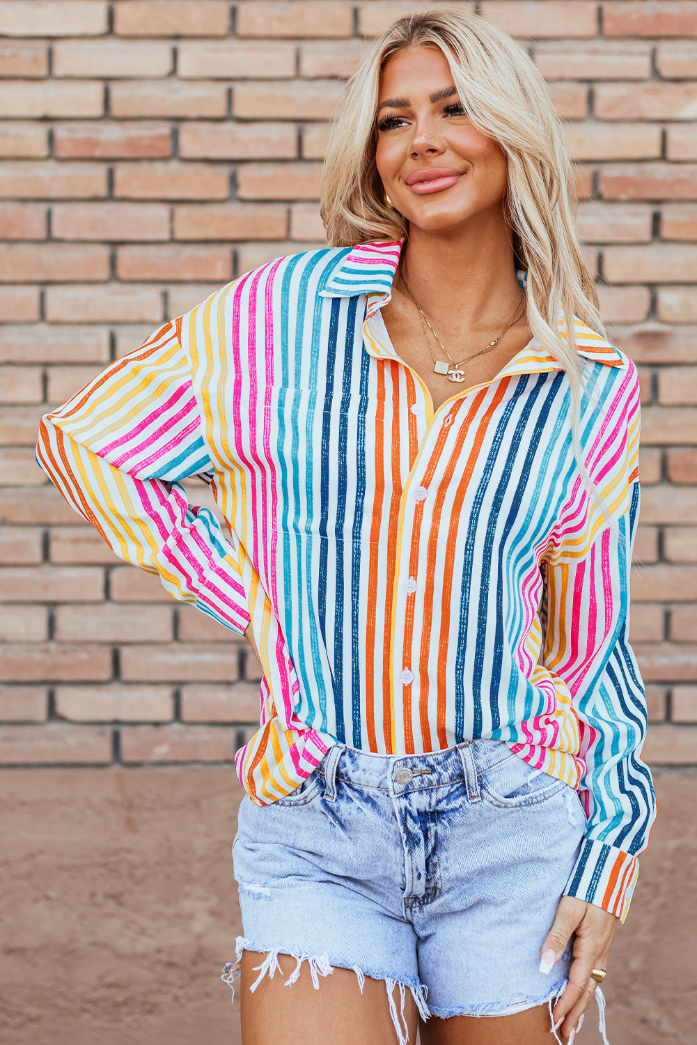 Multicolor Drop Shoulder Loose Shirt