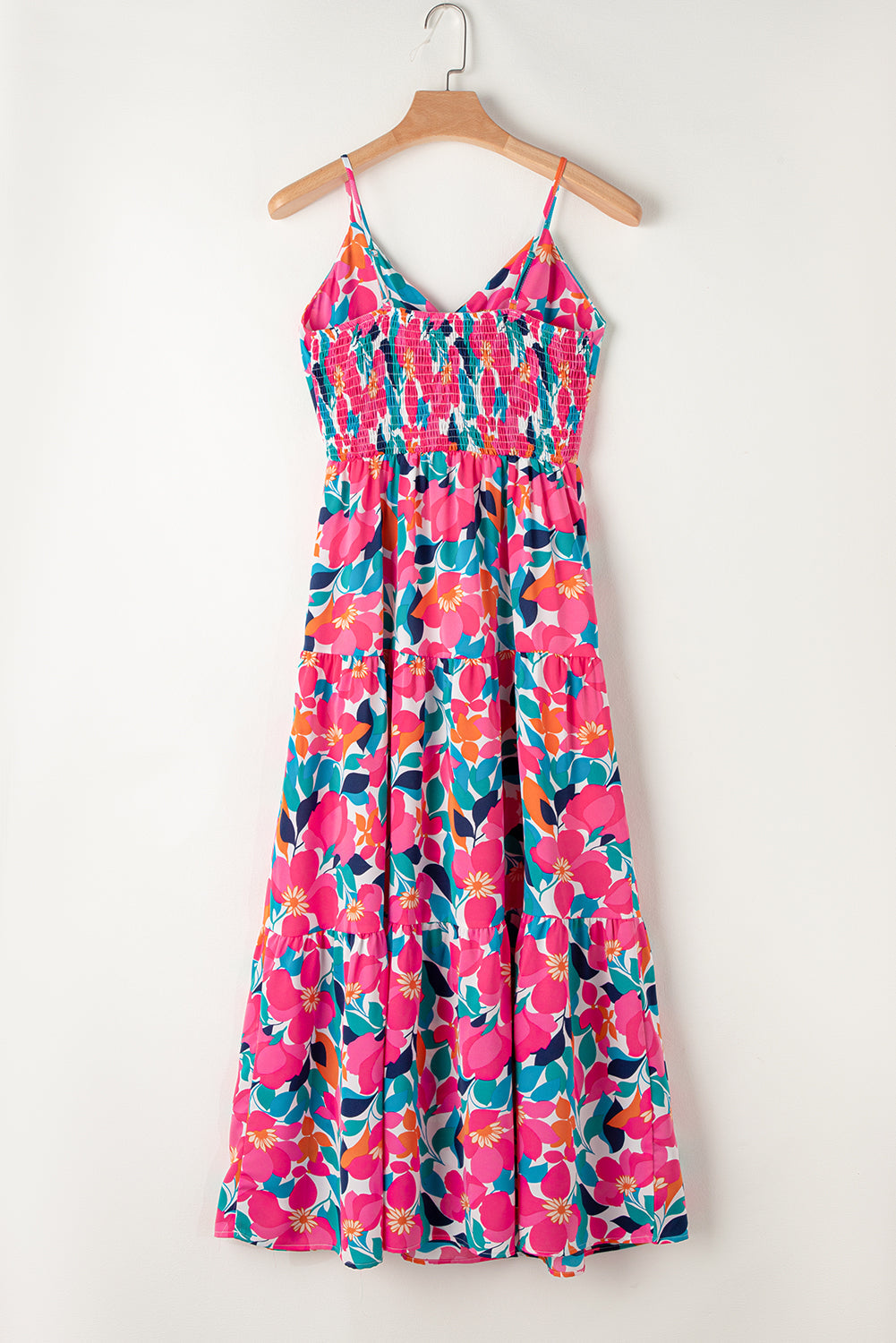 Floral Twisted Smocked Back Tiered Maxi Dress