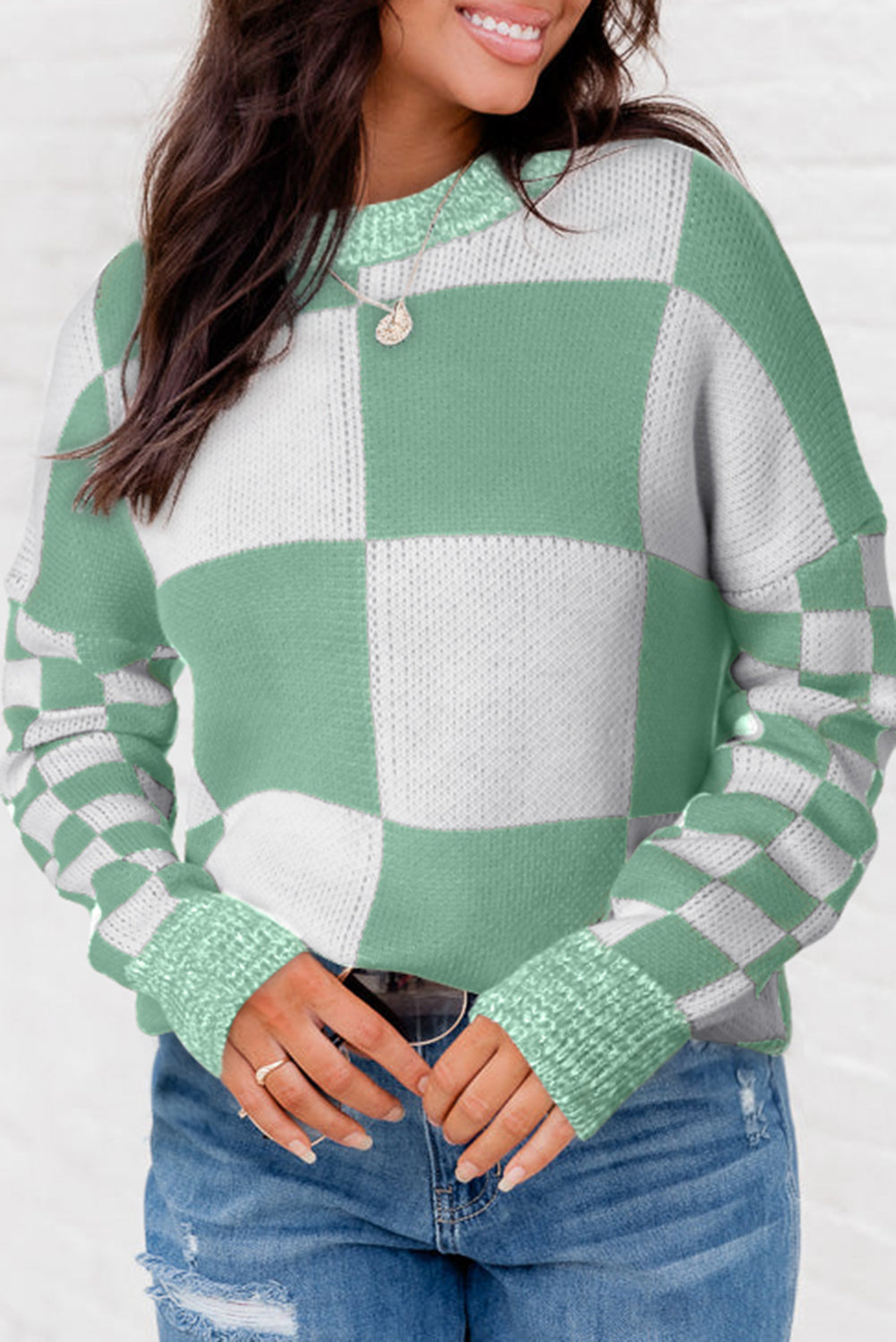 Checkered Print Drop Shoulder Sweater