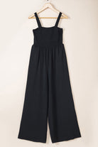 Smocked Sleeveless Wide Leg Jumpsuit with Pockets