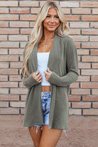 Corded Open Front Knit Cardigan