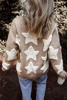 Sherpa Star Pattern Textured Sweater Cardigan with Pockets