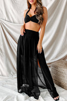 Shirred High Waist Chiffon Split Beach Maxi Skirt