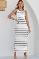 Stripe Print Open Back Sleeveless Maxi Dress with Slits