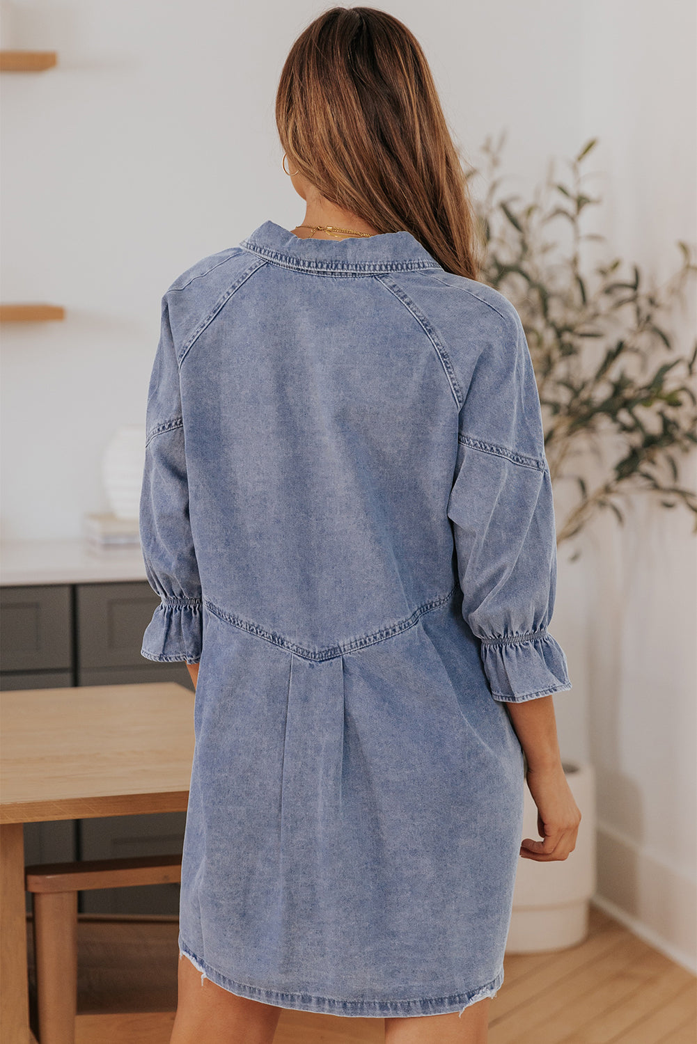 Buttoned Long Sleeve Denim Mini Dress