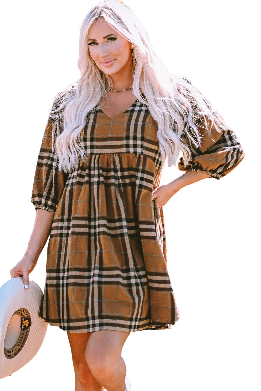 Plaid Pattern Empire Waist Babydoll Dress