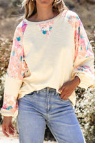 Textured Floral Patchwork Balloon Sleeve Blouse