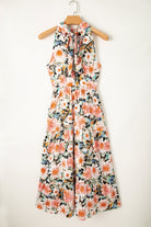 Boho Floral Print Knotted Halter Ruffled Maxi Dress