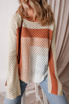 Pointelle Knit Colorblock Baggy Sweater