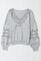 Hollowed Lace Splicing V Neck Loose Sweater