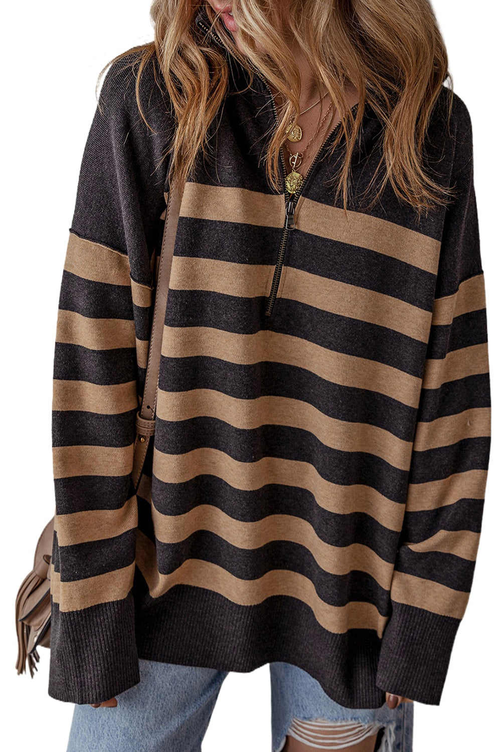 Collared Quarter Zipper Oversized Sweater