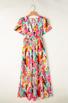 Boho Tie-dye Print V Neck Maxi Dress