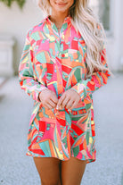 Geometric Abstract Print Long Sleeve Shirt Dress