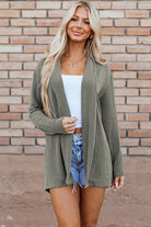 Corded Open Front Knit Cardigan