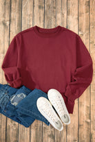 Solid Fleece Lined Drop Shoulder Terry Sweatshirt