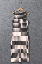 White Striped Print Sleeveless Buttoned Maxi Dress