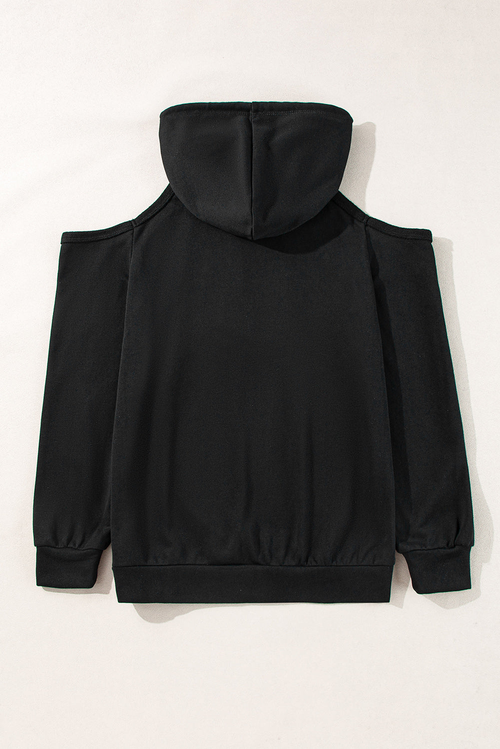 Exposed Seam Cold Shoulder Drawstring Hoodie