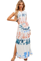 Cap Sleeve Tie Dye Long Slit Dress