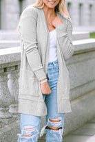 Light Gray Thermal Waffle Knit Pocketed Cardigan