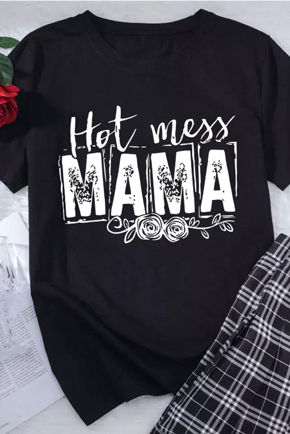 MAMA Hot Mess Graphic Print Short Sleeve T Shirt