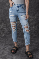 Sky Blue Acid Wash Distressed Slim Fit Jeans