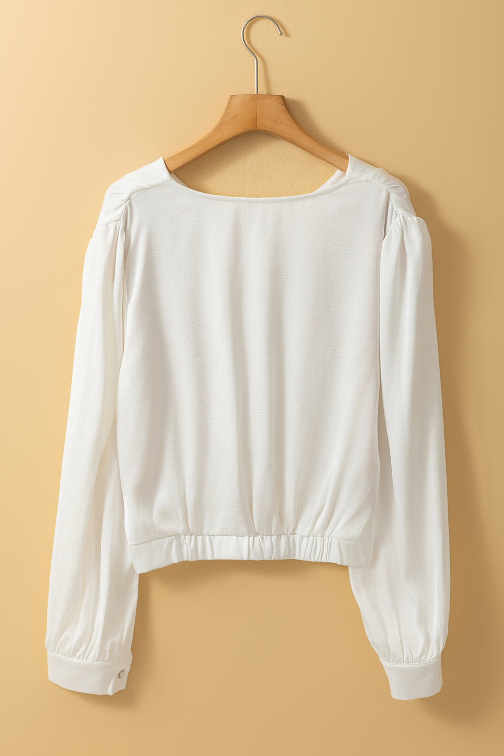 Twisted Elastic Hem V Neck Crop Blouse