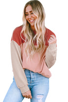 Color Block Long Sleeve Ribbed Loose Top