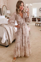 Surplice Neck Bubble Sleeve Maxi Dress with Sash