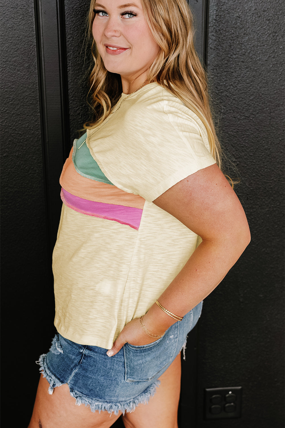 Color Block Patchwork Plus Size T Shirt